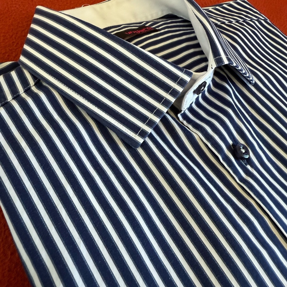 Mens Navy and White Striped Dress Shirt size L
